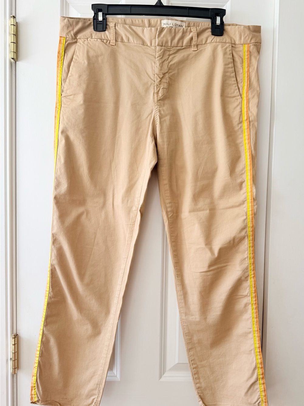 Nili Lotan Cropped Cotton Chino Pants with Side Stripe- Size 10